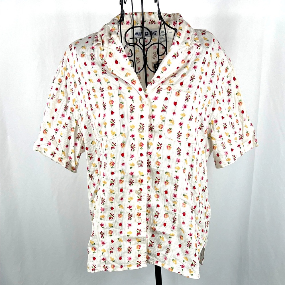 VINTAGE 90’s WHITE STAG Women’s Floral Button Up Blouse Large New With Tags!